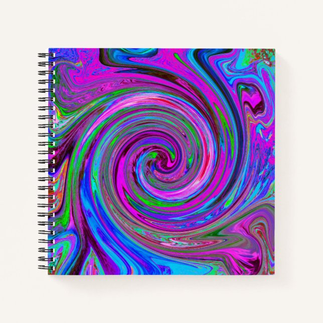 Cuaderno Diseño abstracto de color Magenta Swirl Retro (Anverso)