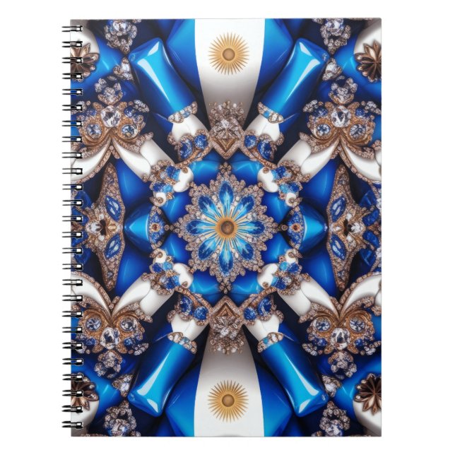 Cuaderno Diseño abstracto de notas con colores argentinos (Frente)