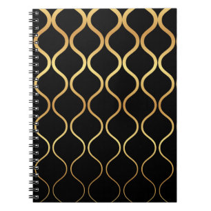 Cuaderno Diseño abstracto negro, dorado, fresco, moderno, r