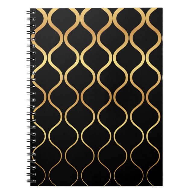 Cuaderno Diseño abstracto negro, dorado, fresco, moderno, r (Frente)