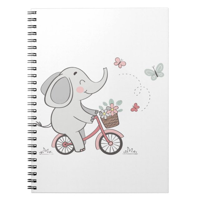 Cuaderno Diseño animal de elefante caprichoso en bicicleta  (Frente)