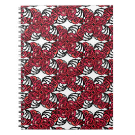 Cuaderno Diseño Art Nouveau Floral rojo y rosa negro