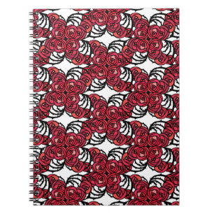 Cuaderno Diseño Art Nouveau Floral rojo y rosa negro