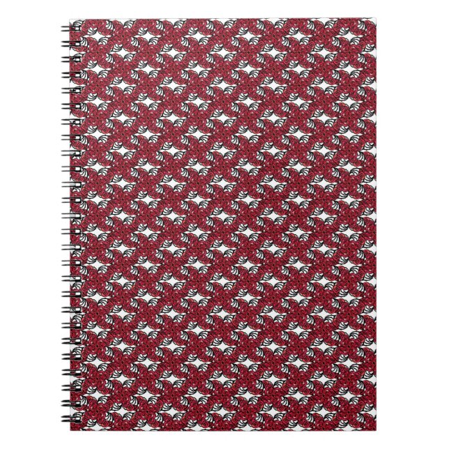 Cuaderno Diseño Art Nouveau Floral rojo y rosa negro (Frente)