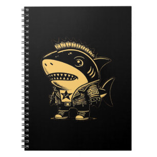 Cuaderno Diseño artístico vintage del tiburón Cyborg