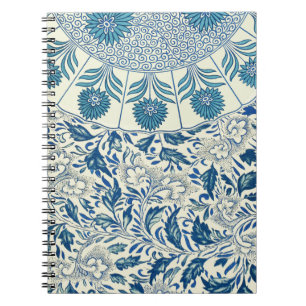 Cuaderno Diseño asiático antiguo de patrón floral azul