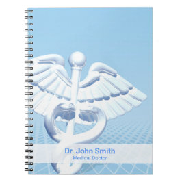 Cuaderno Diseño azul Caduceo 3D blanco médico
