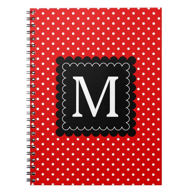 Cuaderno Diseño blanco rojo del monograma del negro del (Frente)