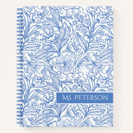 Cuaderno Diseño botánico azul elegante y personalizado