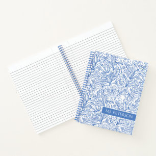 Cuaderno Diseño botánico azul elegante y personalizado