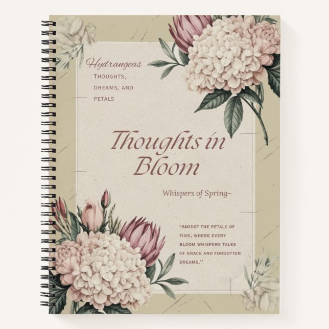 Cuaderno Diseño Botánico Elegante Vintage Floral Hydrangea (Anverso)