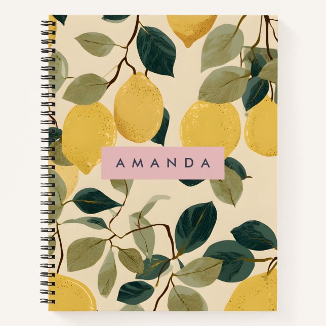 Cuaderno Diseño Botánico Personalizado de Limón Fresco (Anverso)