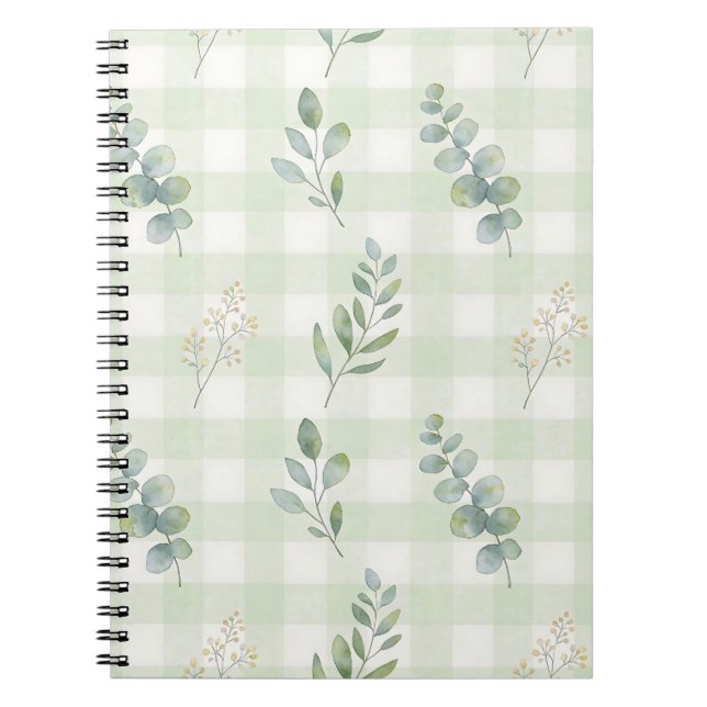 Cuaderno Diseño Botánico Verde Salvia Sin Costuras (Frente)