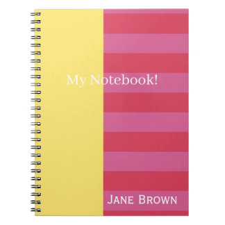 Cuaderno Diseño brillante y alegre a rayas rosas y amarilla