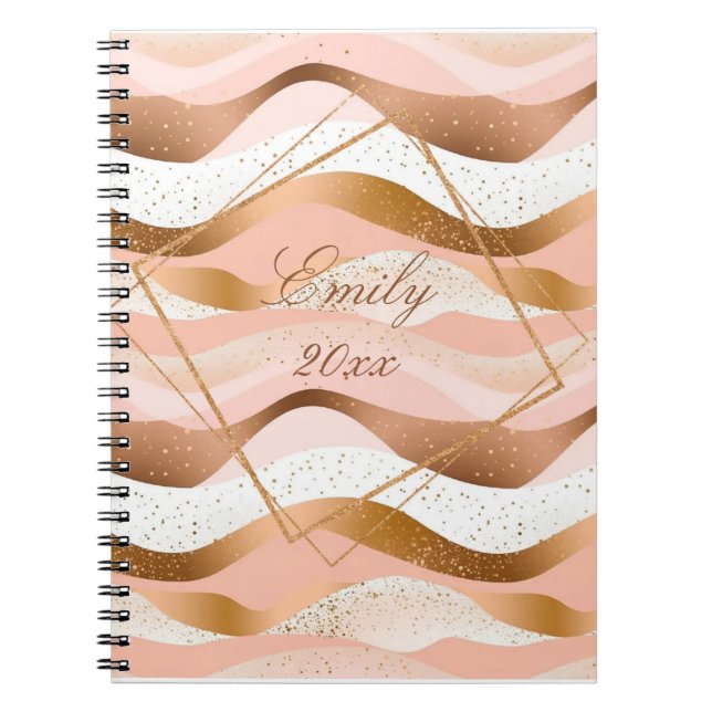 Cuaderno Diseño cepillado de Rosa Purpurina de oro (Frente)