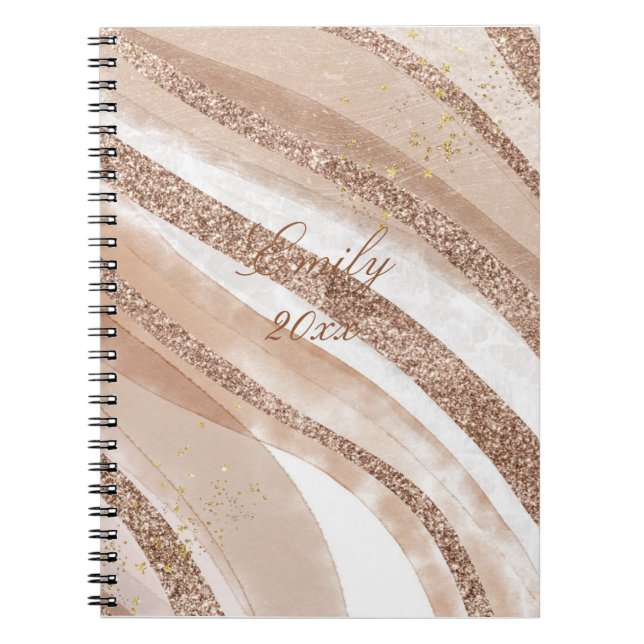 Cuaderno Diseño cepillado de Rosa Purpurina de oro (Frente)