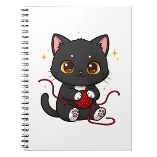 Cuaderno Diseño Chibi de Gato Negro Juguetón