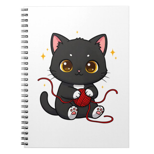 Cuaderno Diseño Chibi de Gato Negro Juguetón (Frente)