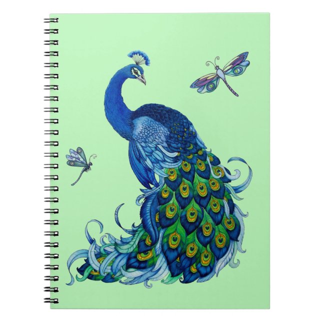 Cuaderno Diseño clásico de pavo real y libélula (Frente)