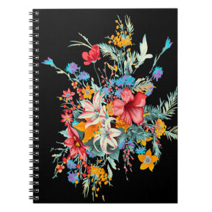Cuaderno diseño colorido con fondo de flores, flor, bú