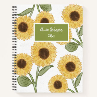 Cuaderno Diseño curado de Ilustracion de flor de girasol bl
