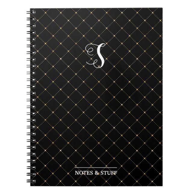 Cuaderno Diseño de abeja de honeycomb negro con monograma (Frente)