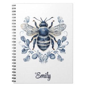 Cuaderno Diseño de abejas de estilo Delft azul y blanco con