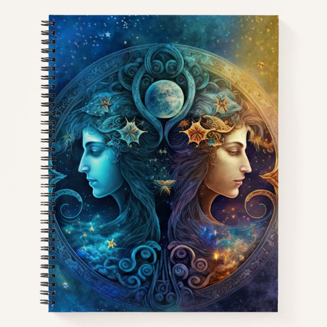 Cuaderno Diseño de Acuarela del Signo Zodiacal Géminis (Anverso)