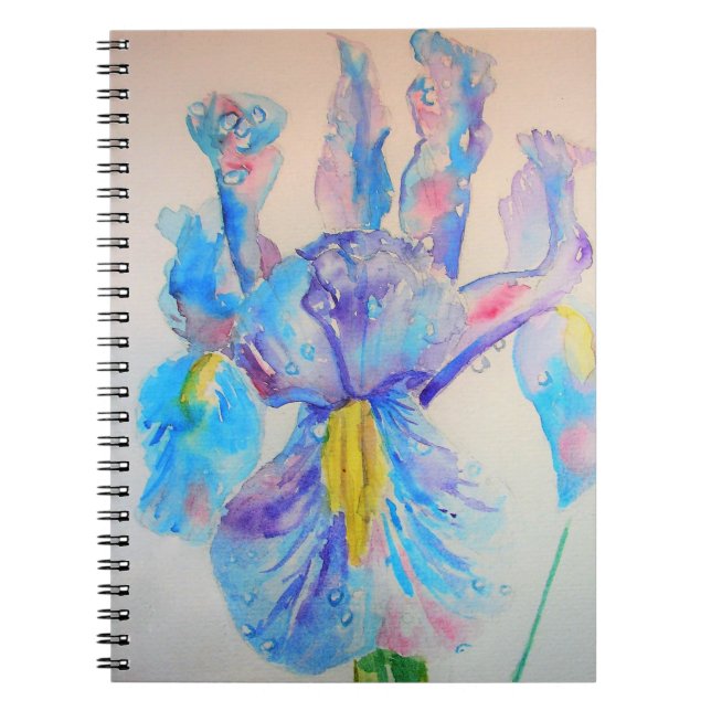 Cuaderno Diseño de Acuarela Floral Iris Azul Arte (Frente)