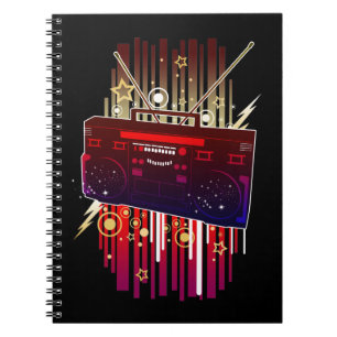 Cuaderno Diseño de altavoz neón vibrante con música retro