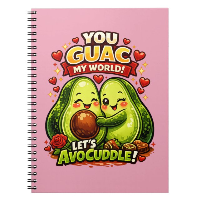 Cuaderno Diseño de amor de San Valentín de aguacate lindo,  (Frente)