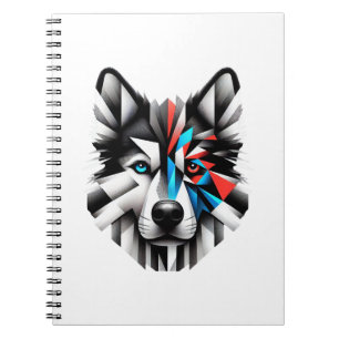 Cuaderno Diseño de Arte Moderno Cara de Husky Geométrico