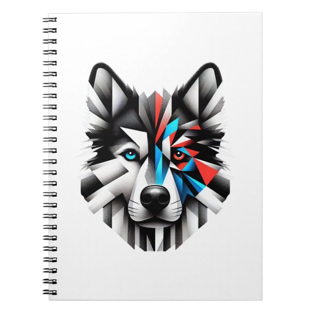 Cuaderno Diseño de Arte Moderno Cara de Husky Geométrico (Frente)