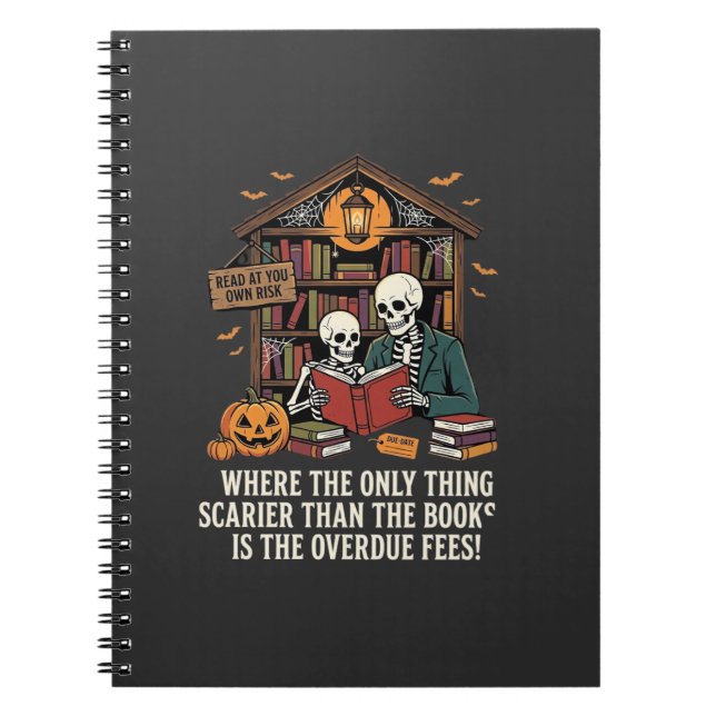 Cuaderno Diseño de biblioteca de esqueleto de Halloween par (Frente)
