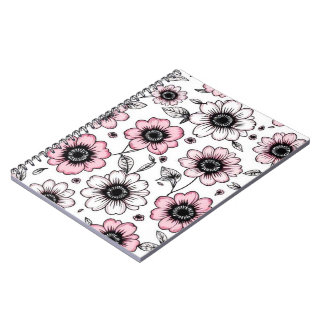 Cuaderno Diseño de boceto de flores y hojas rosadas