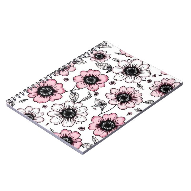 Cuaderno Diseño de boceto de flores y hojas rosadas (Lado Izquierdo)