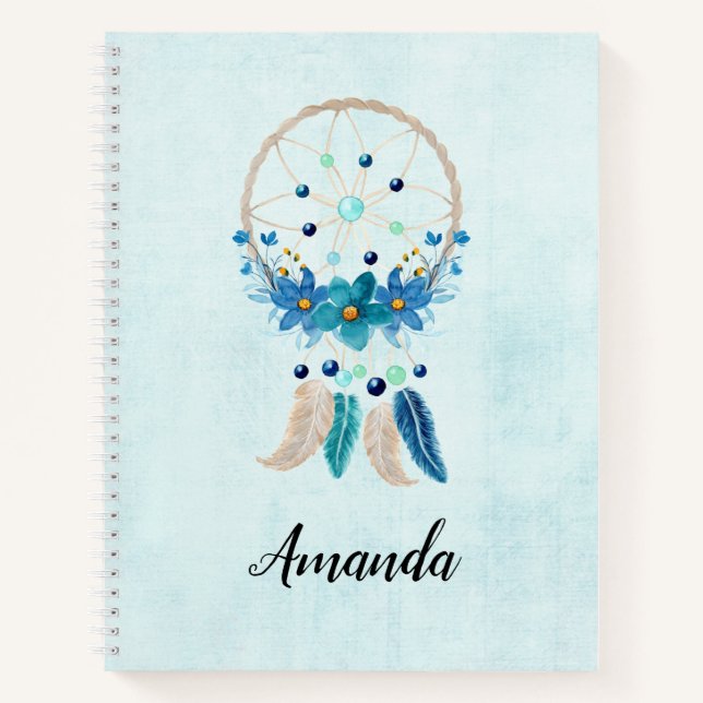 Cuaderno Diseño de Boho estilo Blue Dreamcatcher (Anverso)