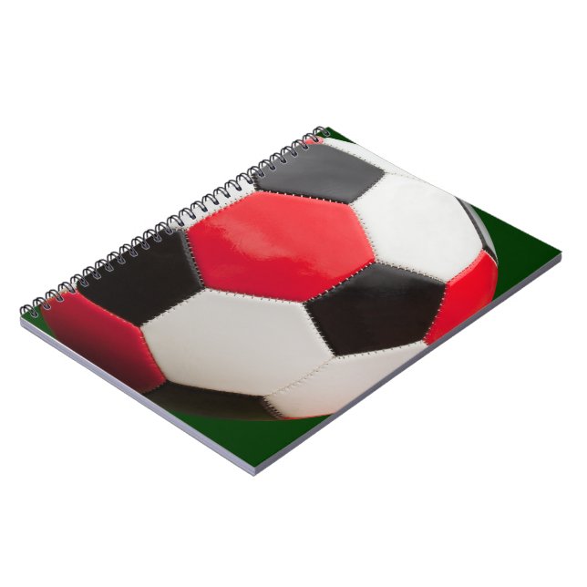 Cuaderno Diseño de bolas de fútbol, blanco y negro rojo, po (Lado Izquierdo)