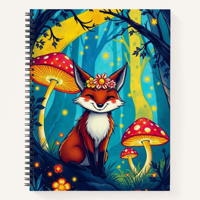 Cuaderno Diseño de bosque mágico caprichoso/zorro curado (Anverso)