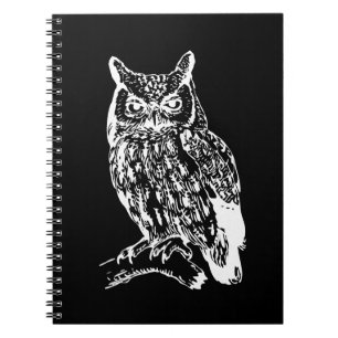 Cuaderno Diseño de búho blanco y negro