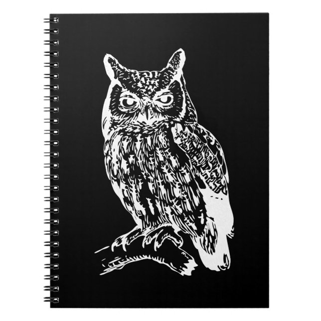 Cuaderno Diseño de búho blanco y negro (Frente)