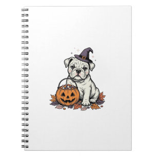 Cuaderno Diseño de calabaza de bulldog de Halloween grabado