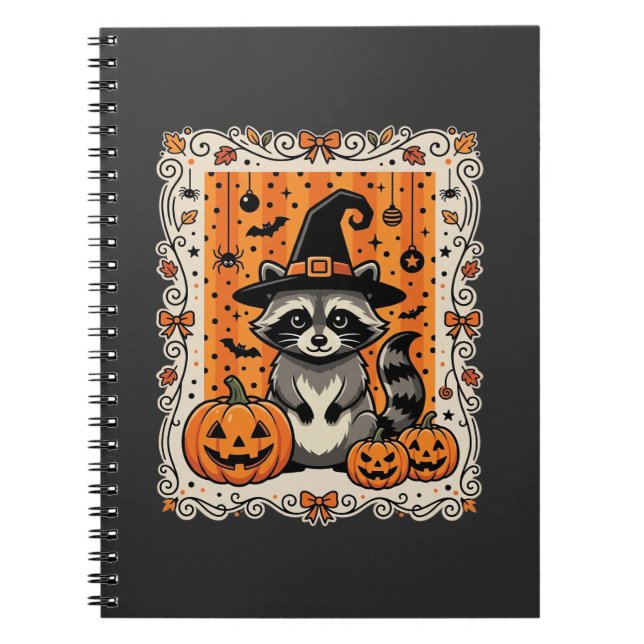 Cuaderno Diseño de calabaza de Halloween de mapache espeluz (Frente)