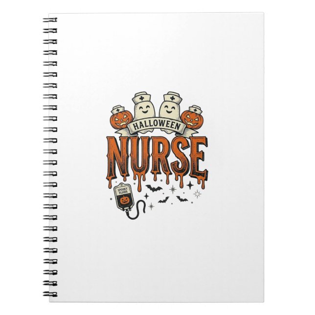 Cuaderno Diseño de calabaza fantasma de enfermera de Hallow (Frente)
