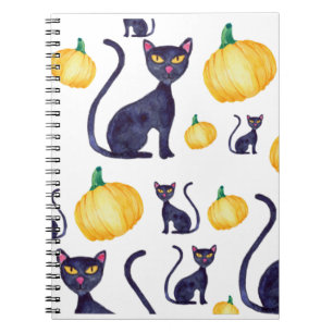 Cuaderno Diseño De Calabazas Naranjas Y Gatos Negros De Hal