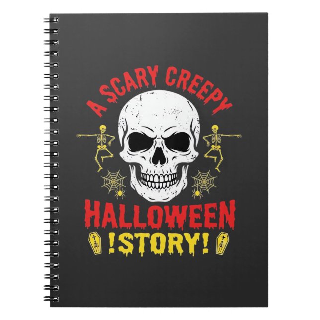 Cuaderno Diseño de calavera de historia espeluznante de Hal (Frente)
