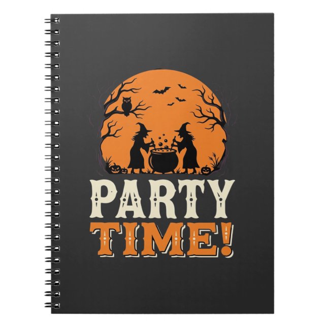 Cuaderno Diseño de caldero de bruja de Halloween Party Time (Frente)