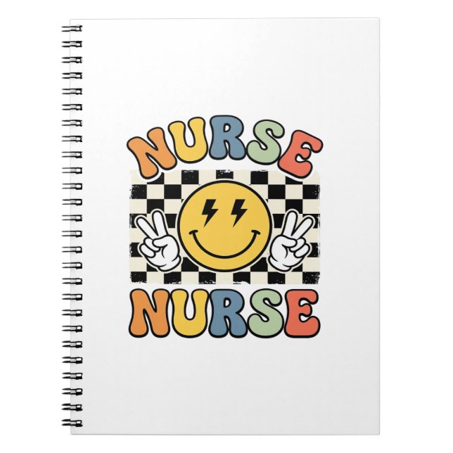 Cuaderno Diseño de camisa a cuadros sonriente de enfermera  (Frente)