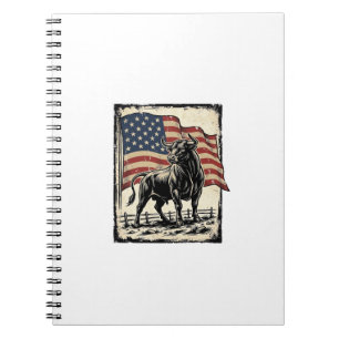 Cuaderno Diseño de camisa western de bandera americana toro