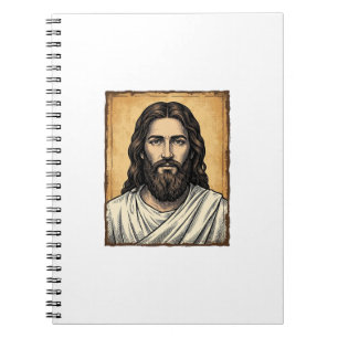 Cuaderno Diseño de camiseta con retrato religioso grabado v